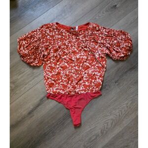 Intimately‎ Free People Medium Dessa Bodysuit Pleated Printed Red Tie Back NWOT